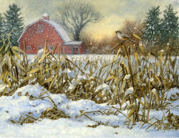 Paysage de neige en peinture