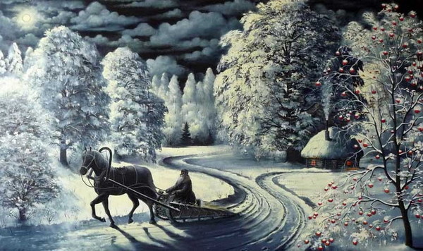 Paysage de neige en peinture