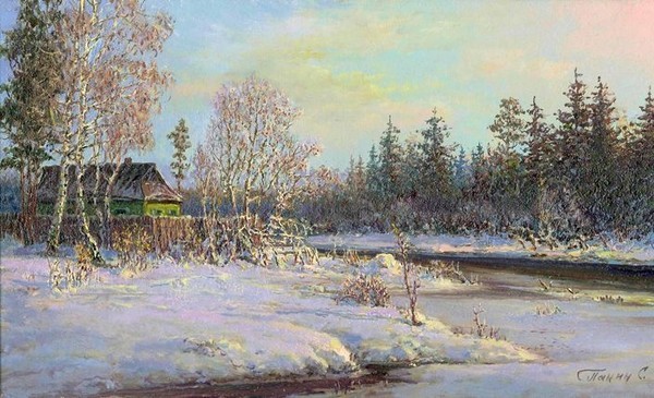 Paysage de neige en peinture