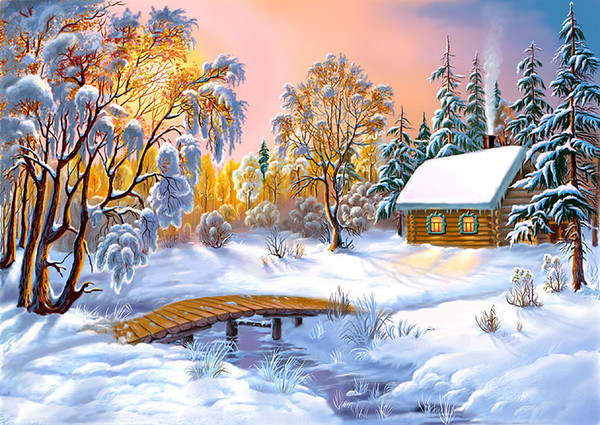 Paysage de neige en peinture