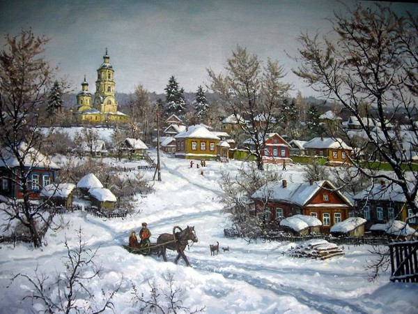 Paysage de neige en peinture