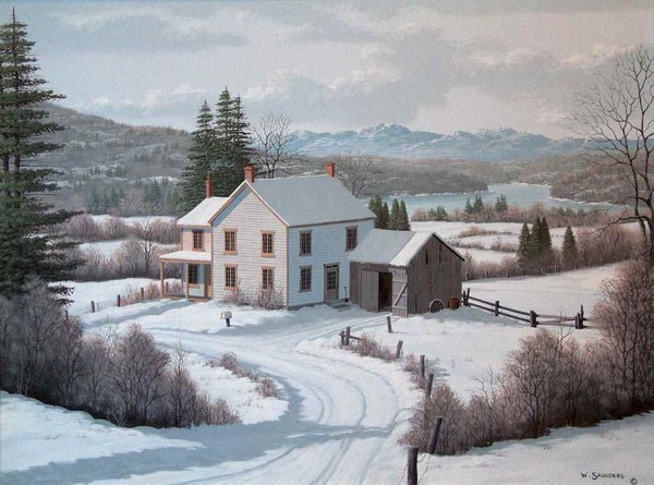 Paysage de neige en peinture