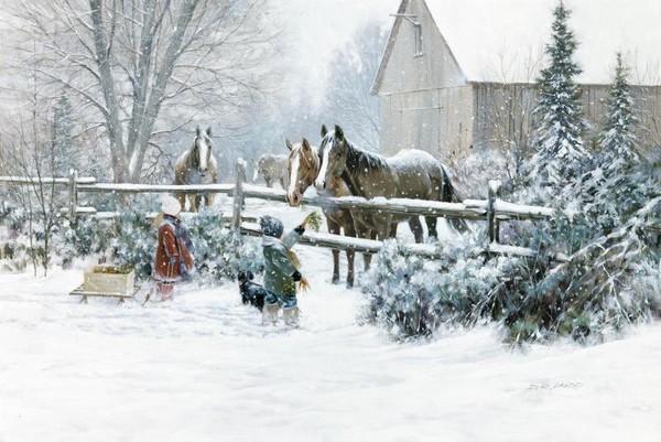 Paysage de neige en peinture