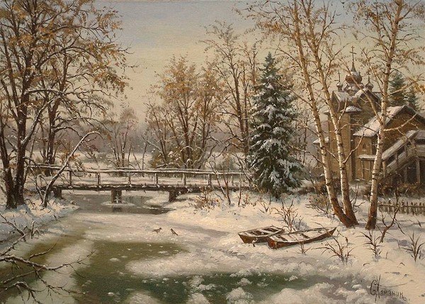 Paysage de neige en peinture