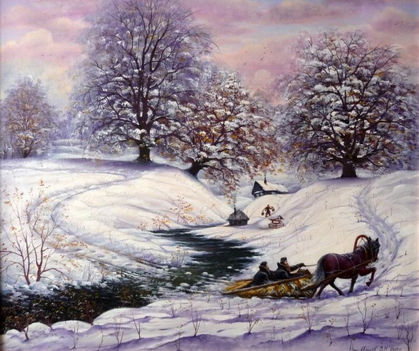 Paysage de neige en peinture