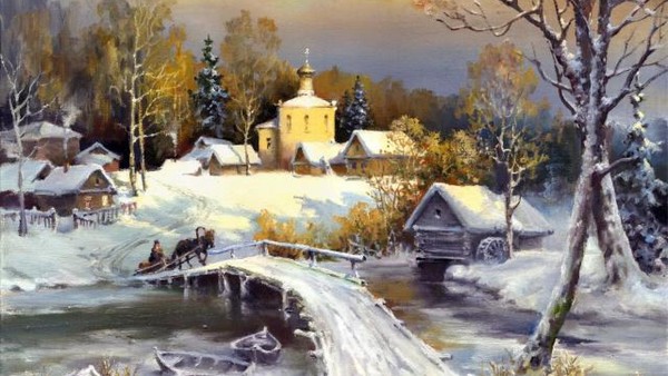 Paysage de neige en peinture