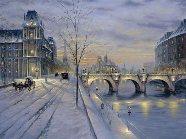 Paysage de neige en peinture