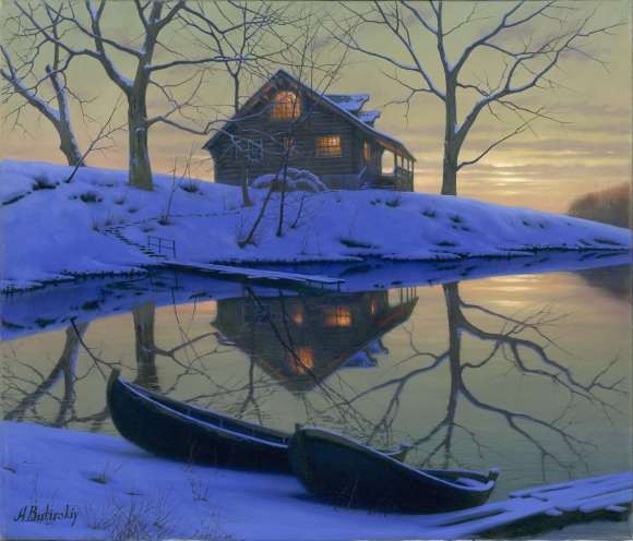 Paysage de neige en peinture