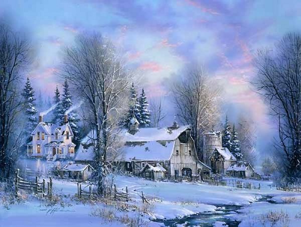 Paysage de neige en peinture