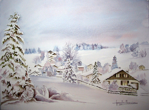 Paysage de neige en peinture