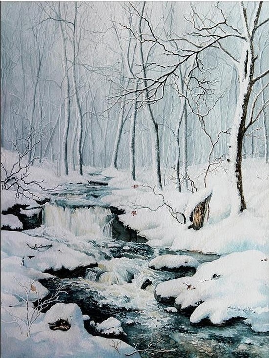 Paysage de neige en peinture