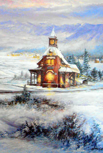 Paysage de neige en peinture