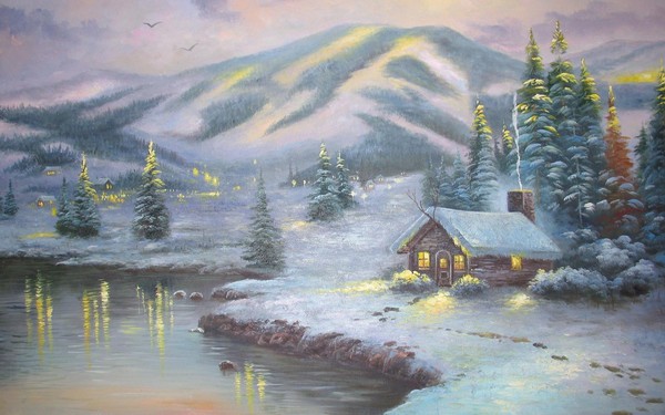 Paysage de neige en peinture