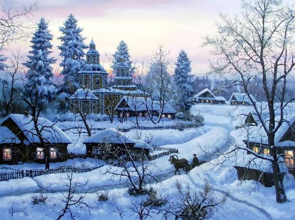 Paysage de neige en peinture