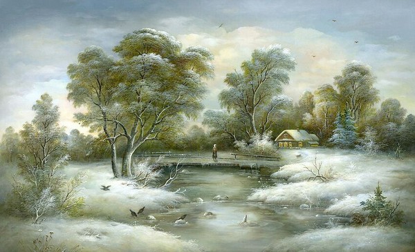 Paysage de neige en peinture