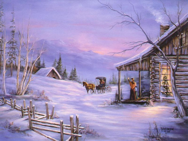 Paysage de neige en peinture