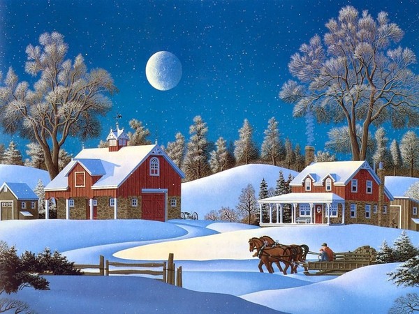 Paysage de neige en peinture