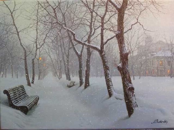 Paysage de neige en peinture