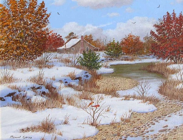 Paysage de neige en peinture