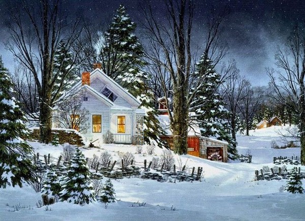 Paysage de neige en peinture