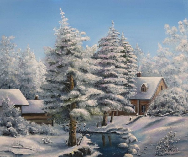 Paysage de neige en peinture