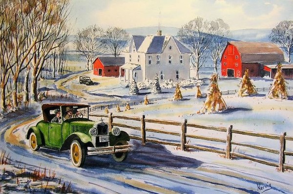 Paysage de neige en peinture