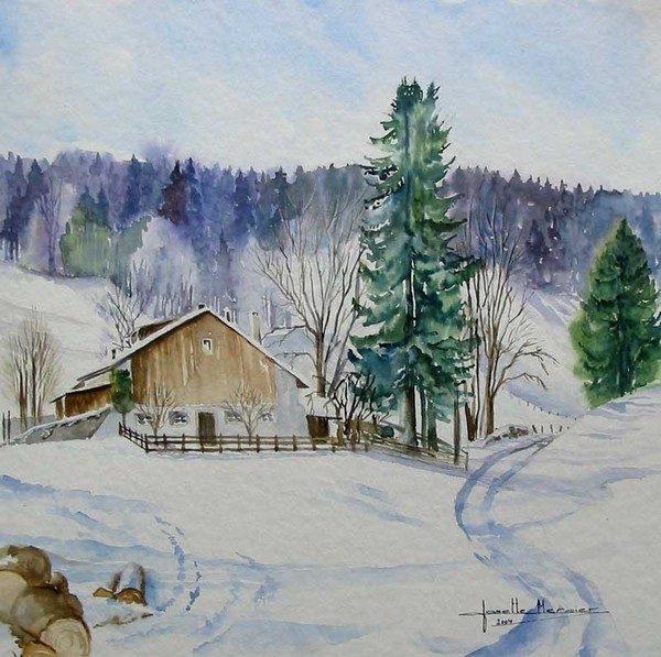 Paysage de neige en peinture