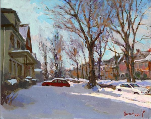 Paysage de neige en peinture