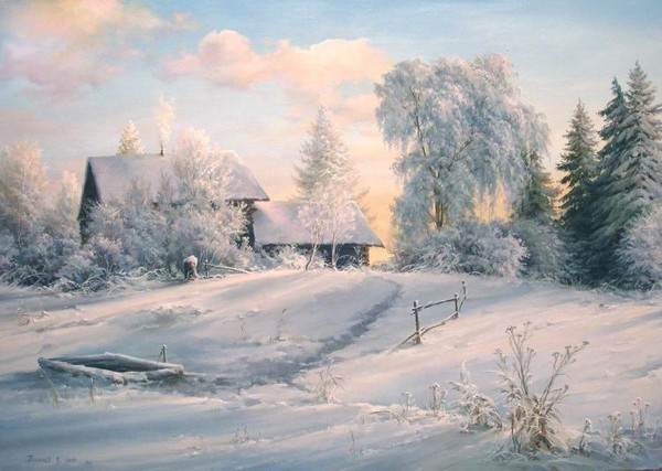 Paysage de neige en peinture