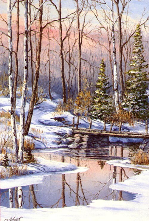 Paysage de neige en peinture