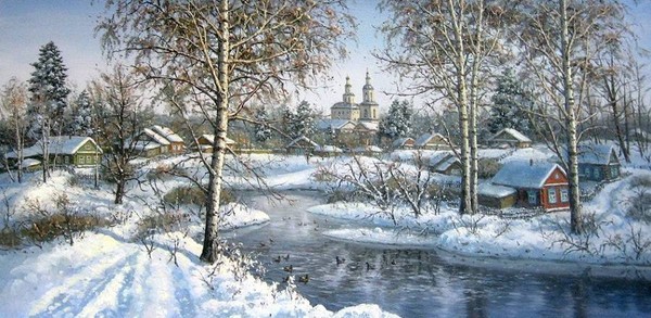 Paysage de neige en peinture