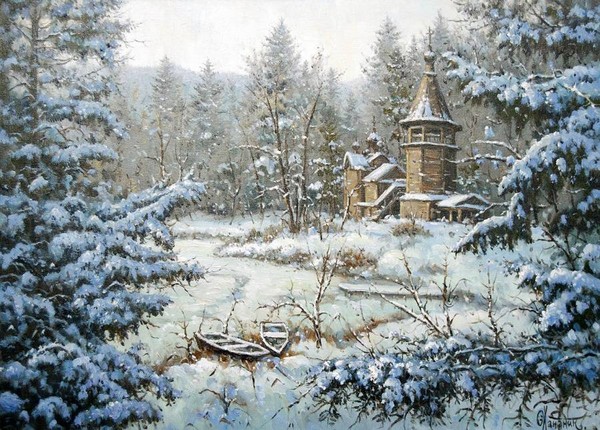 Paysage de neige en peinture