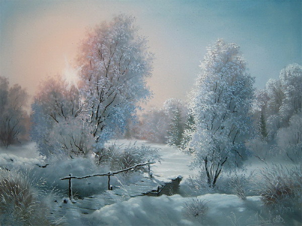 Paysage de neige en peinture