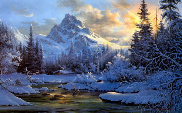 Paysage de neige en peinture