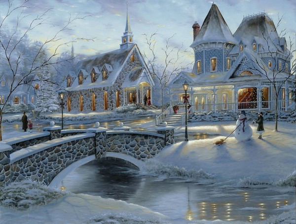 Paysage de neige en peinture