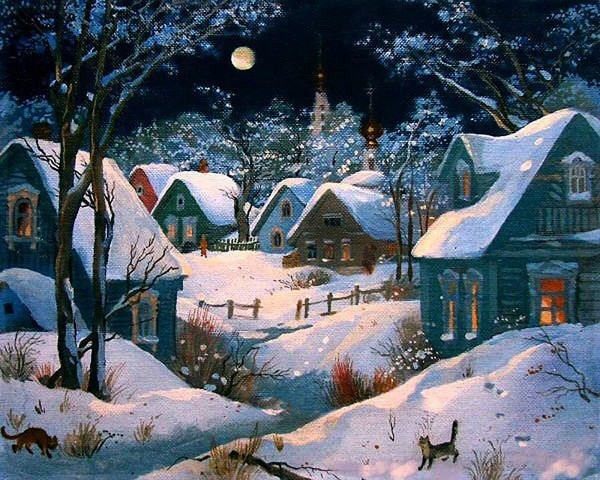 Paysage de neige en peinture