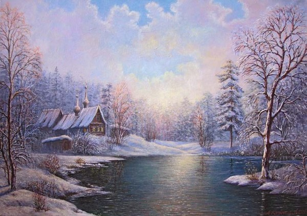 Paysage de neige en peinture