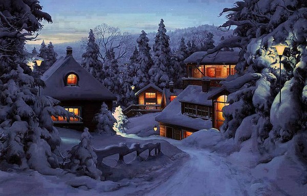 Paysage de neige en peinture