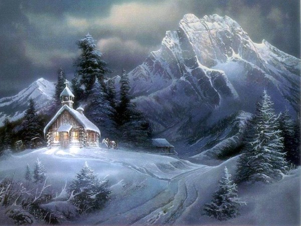 Paysage de neige en peinture