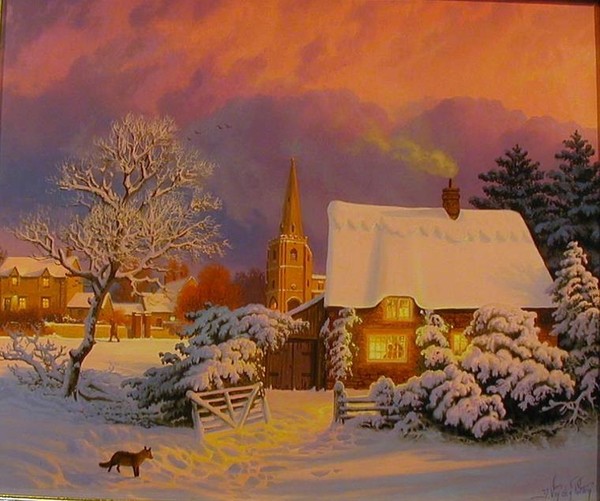 Paysage de neige en peinture