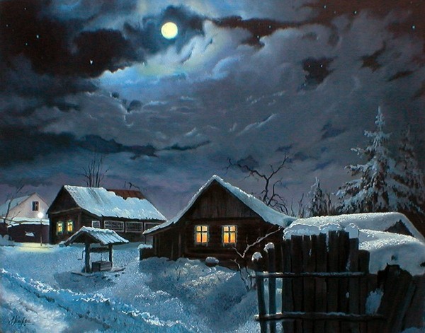 Paysage de neige en peinture