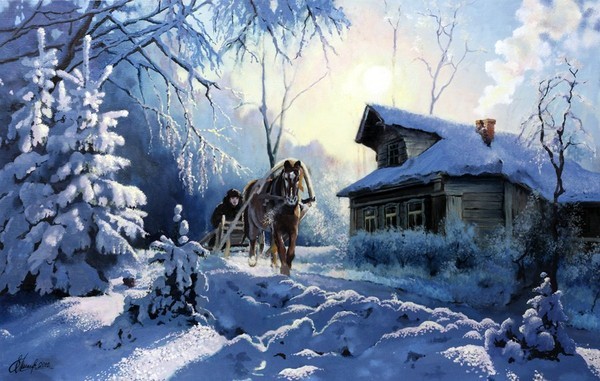 Paysage de neige en peinture