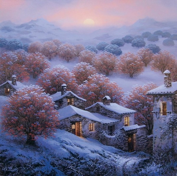 Paysage de neige en peinture