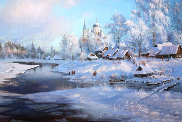 Paysage de neige en peinture