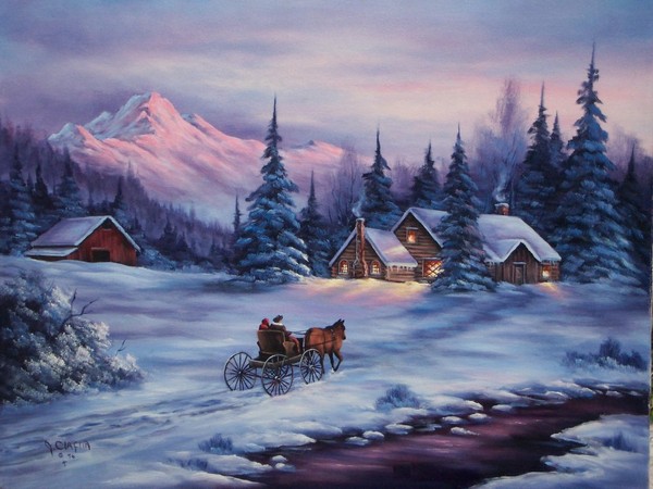 Paysage de neige en peinture