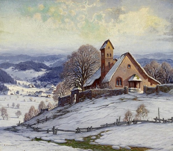 Paysage de neige en peinture