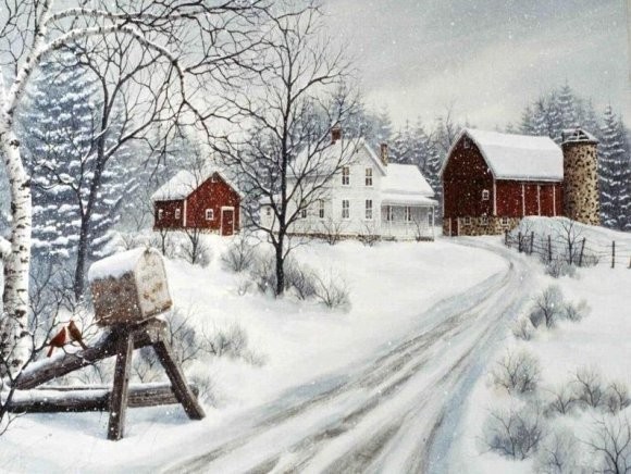 Paysage de neige en peinture