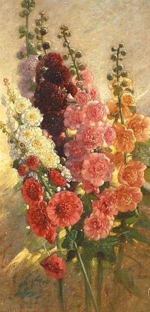 Peinture de Charles Coleman Hollyhocks.