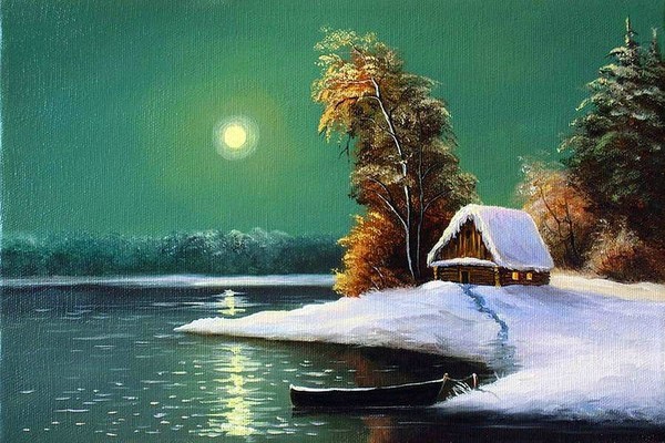 Paysage de neige en peinture