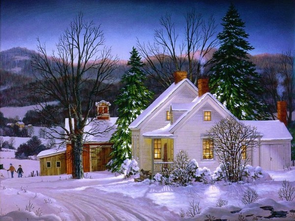 Paysage de neige en peinture